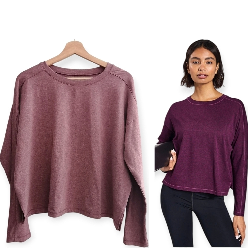 Girlfriend Collective ReSet Long Sleeve Tee Heathered Burgundy Medium